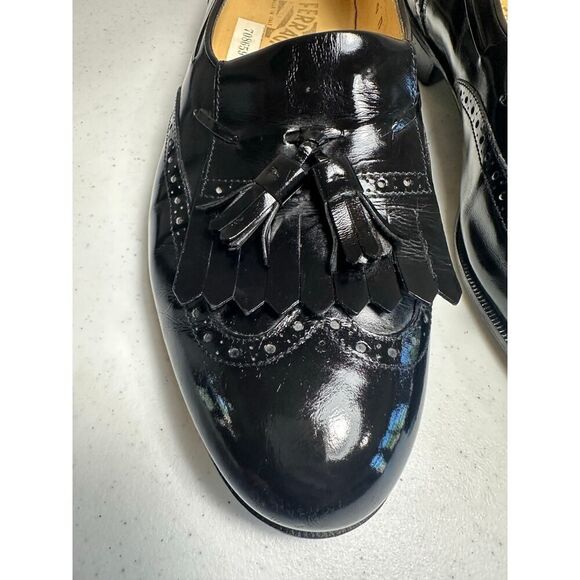 VTG Salvatore Ferragamo Made in Italy Men 9D Kiltie Tassel Black Leather Loafer - Picture 8 of 13